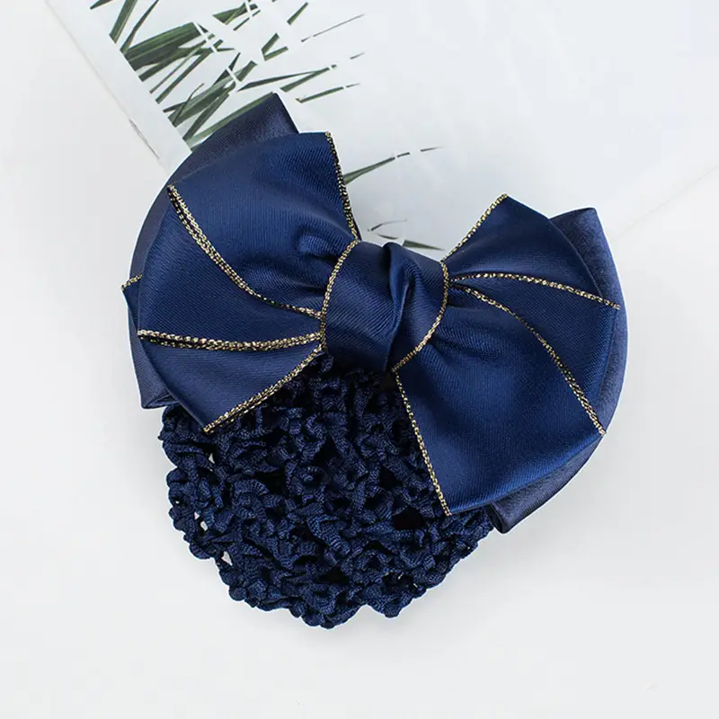 Maroon Bow Hair Net Pocket Female Flight Attendant Headwear - Image 55