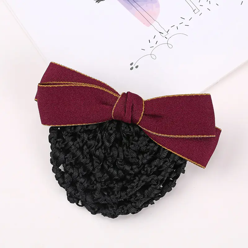 Maroon Bow Hair Net Pocket Female Flight Attendant Headwear - Image 63