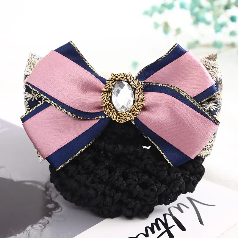 Maroon Bow Hair Net Pocket Female Flight Attendant Headwear - Image 76