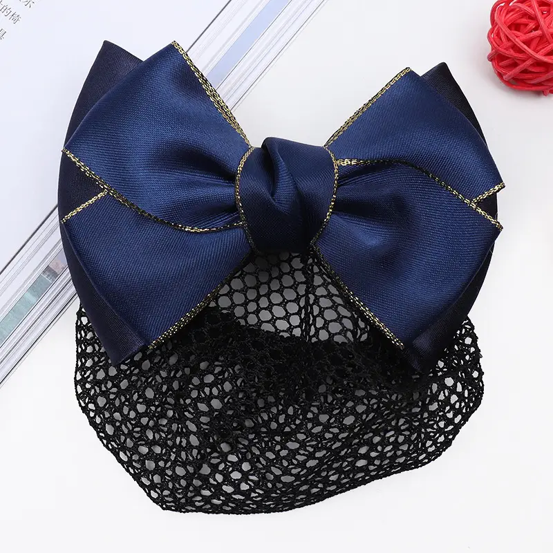 Maroon Bow Hair Net Pocket Female Flight Attendant Headwear - Image 8