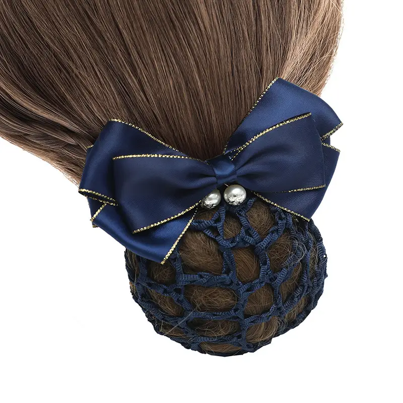 Maroon Bow Hair Net Pocket Female Flight Attendant Headwear - Image 9