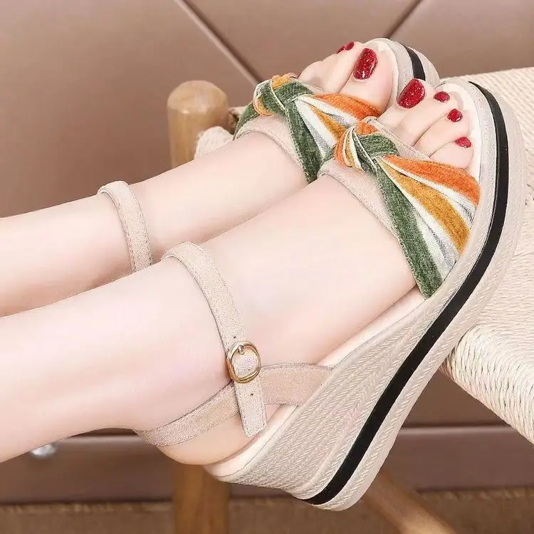 Leather Wedge Sandals Women's 2025 Summer New All-match Buckle High-heeled Thick Sole Increased Casual Outer Wear Sandals — feature 1
