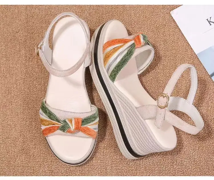 Leather Wedge Sandals Women's 2025 Summer New All-match Buckle High-heeled Thick Sole Increased Casual Outer Wear Sandals — feature 13