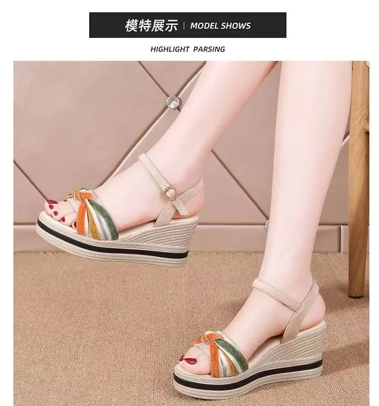 Leather Wedge Sandals Women's 2025 Summer New All-match Buckle High-heeled Thick Sole Increased Casual Outer Wear Sandals — feature 7