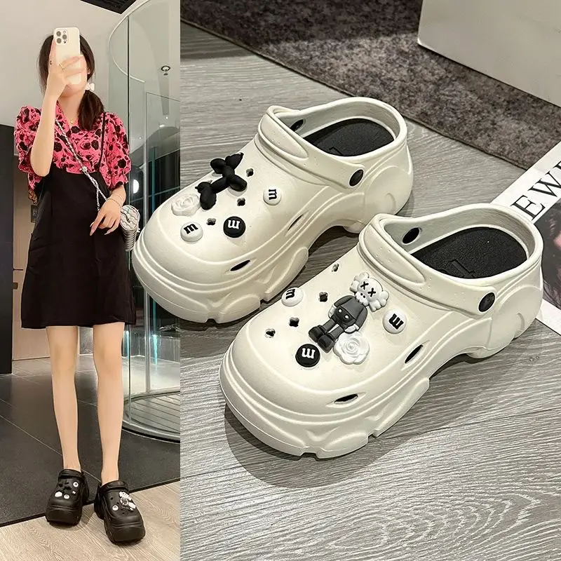 Summer Cute Cartoon Croc Shoes for Women Outdoor Wear High Heels Thick Soled Small Size Increased Heels Eva Sandals and Slippers — feature 1