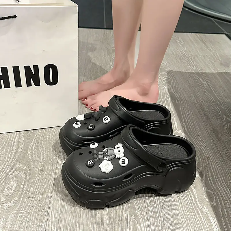 Summer Cute Cartoon Croc Shoes for Women Outdoor Wear High Heels Thick Soled Small Size Increased Heels Eva Sandals and Slippers — feature 4