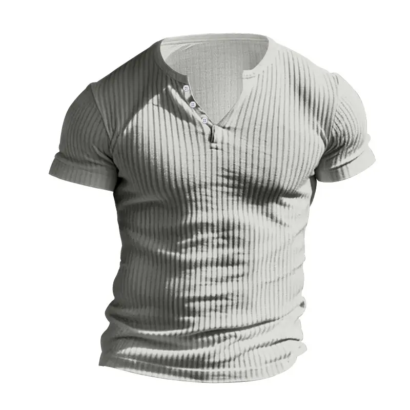 Men Black Heavyweight Slim Fit T-Shirt with Button Down Neck - Image 10