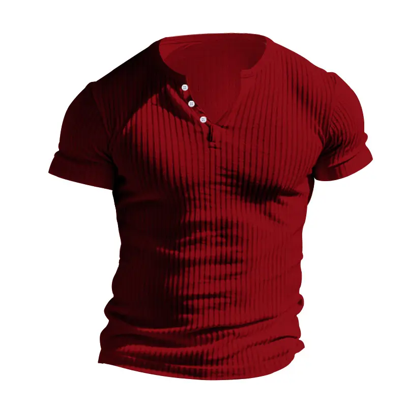 Men Black Heavyweight Slim Fit T-Shirt with Button Down Neck — feature 17