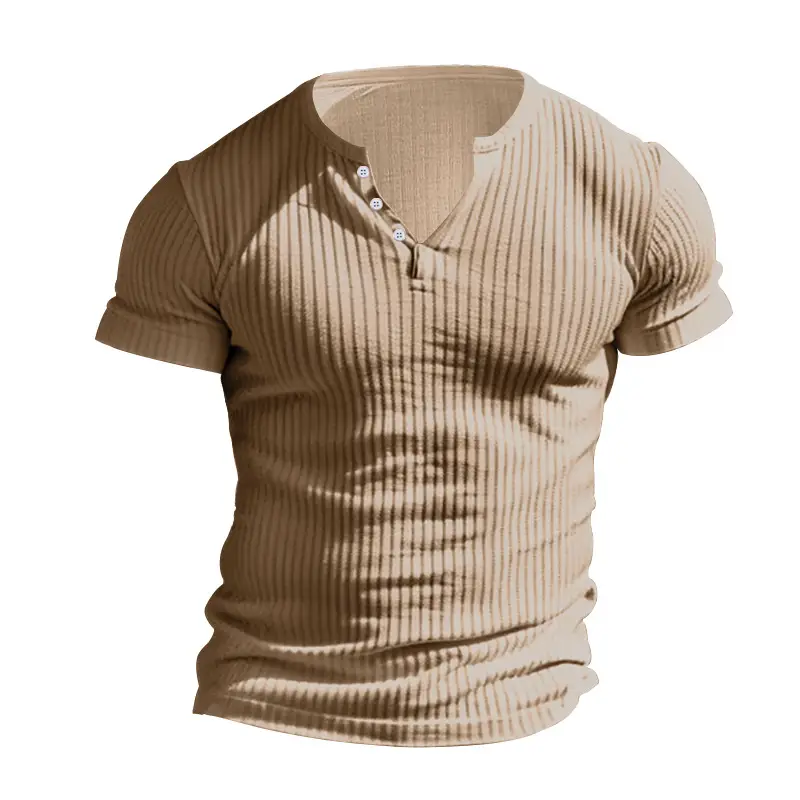 Men Black Heavyweight Slim Fit T-Shirt with Button Down Neck — feature 21