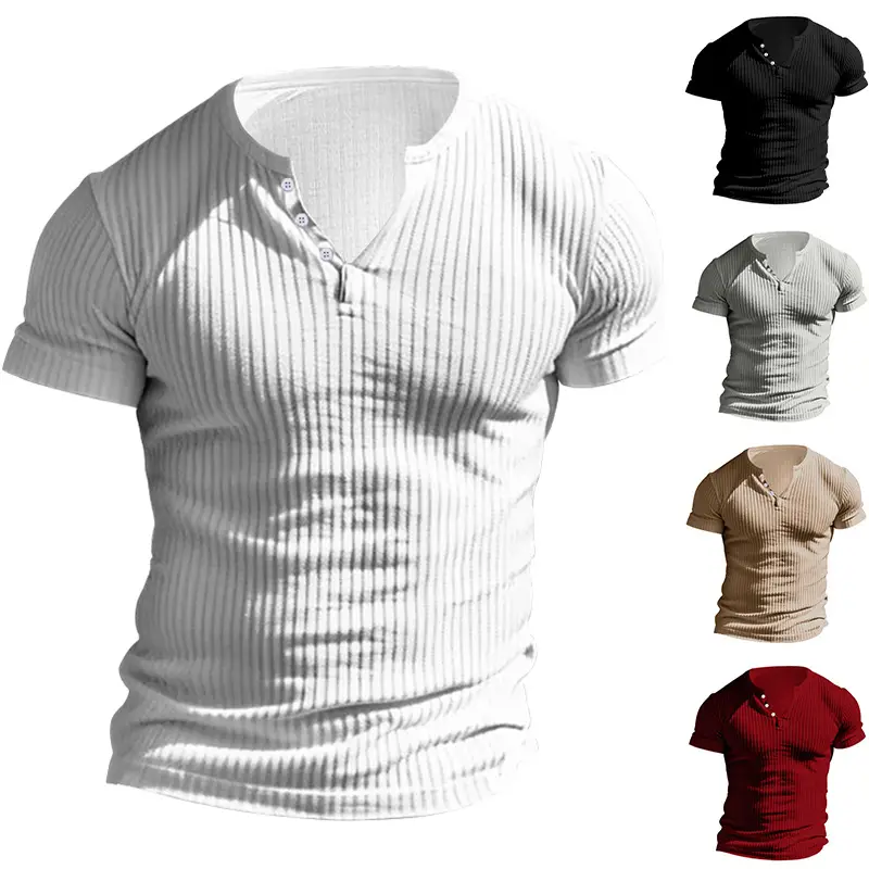 Men Black Heavyweight Slim Fit T-Shirt with Button Down Neck — feature 7