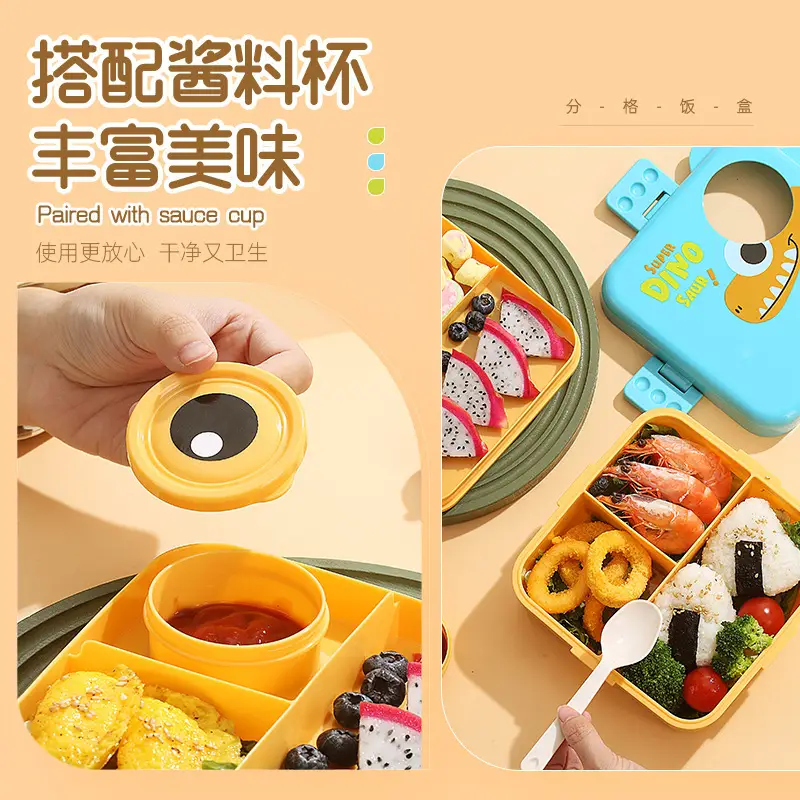 Dinosaur Cartoon Lunch Box for Children and Students Microwave Heatable Lunch Box Double Layer Salad Plastic Lunch Box Wholesale