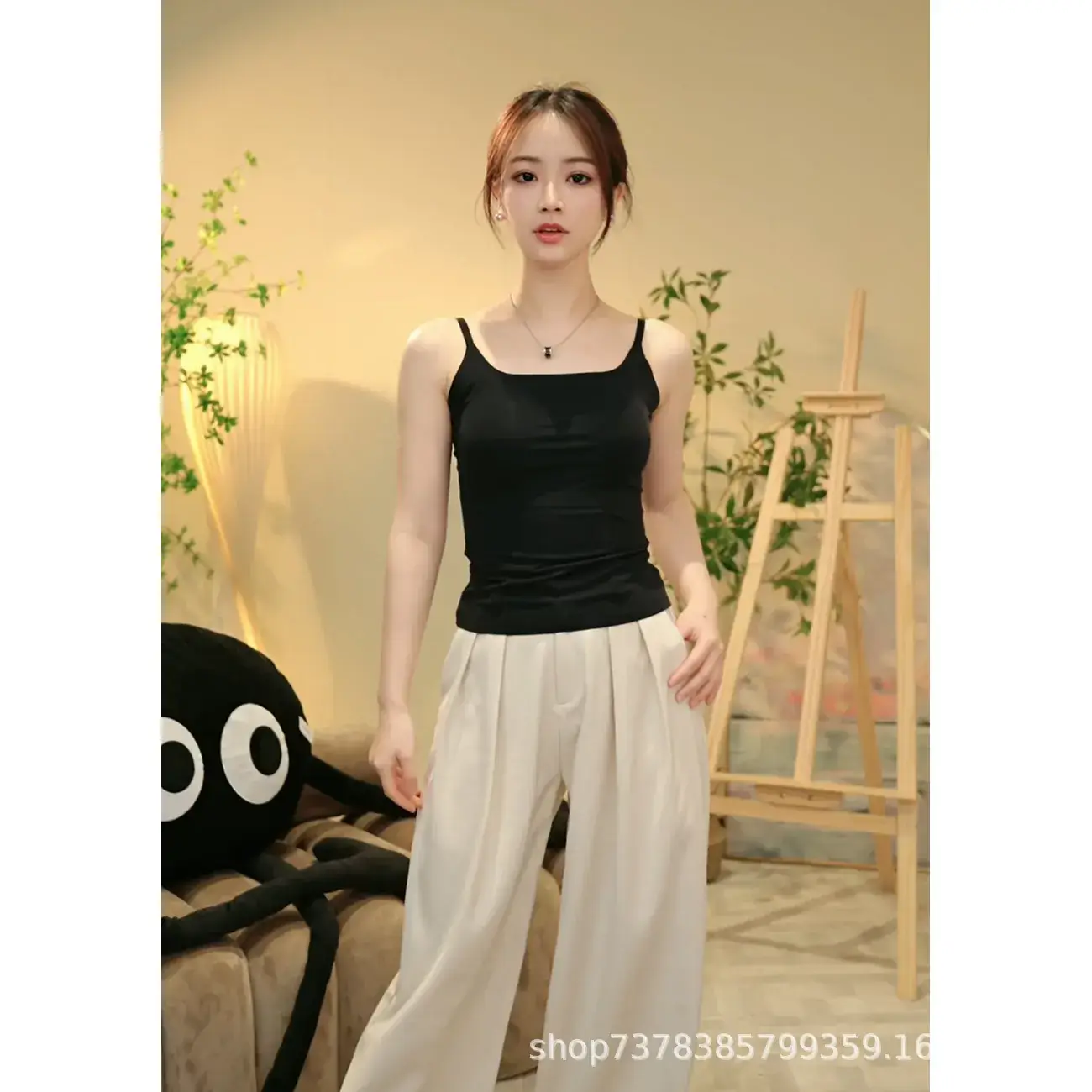 Women's Black Camisole with Full Coverage Bra Pads Large Bust Smaller - Image 7