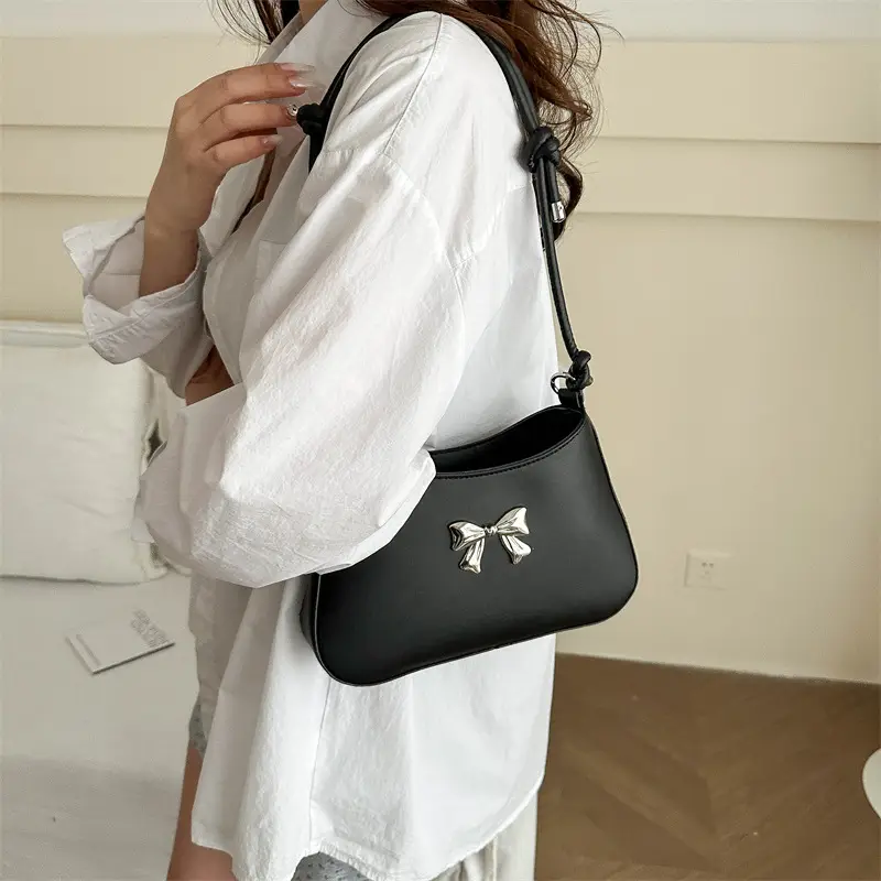 Black Bow Shoulder Bag for Women 2024 Spring Summer - Image 9