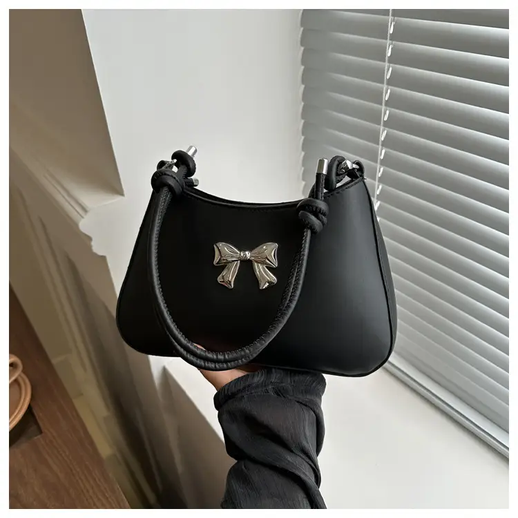 Black Bow Shoulder Bag for Women 2024 Spring Summer - Image 2