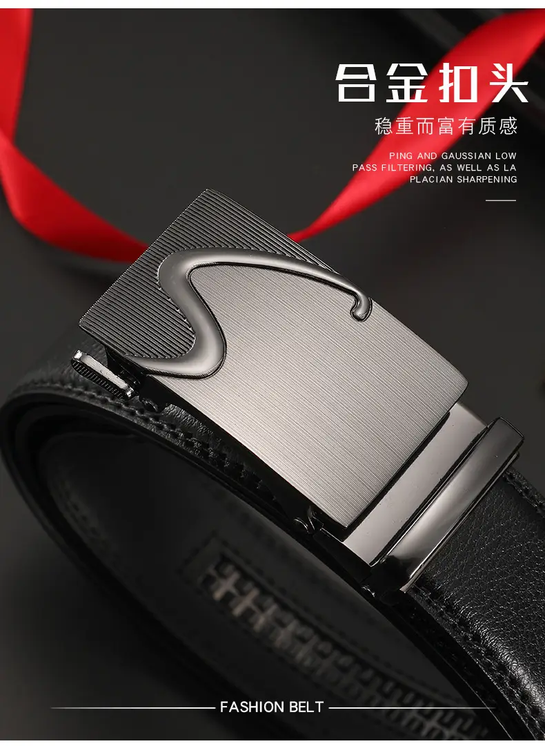 Men's Automatic Buckle Belt Korean Style Silver Black Wholesale — feature 10