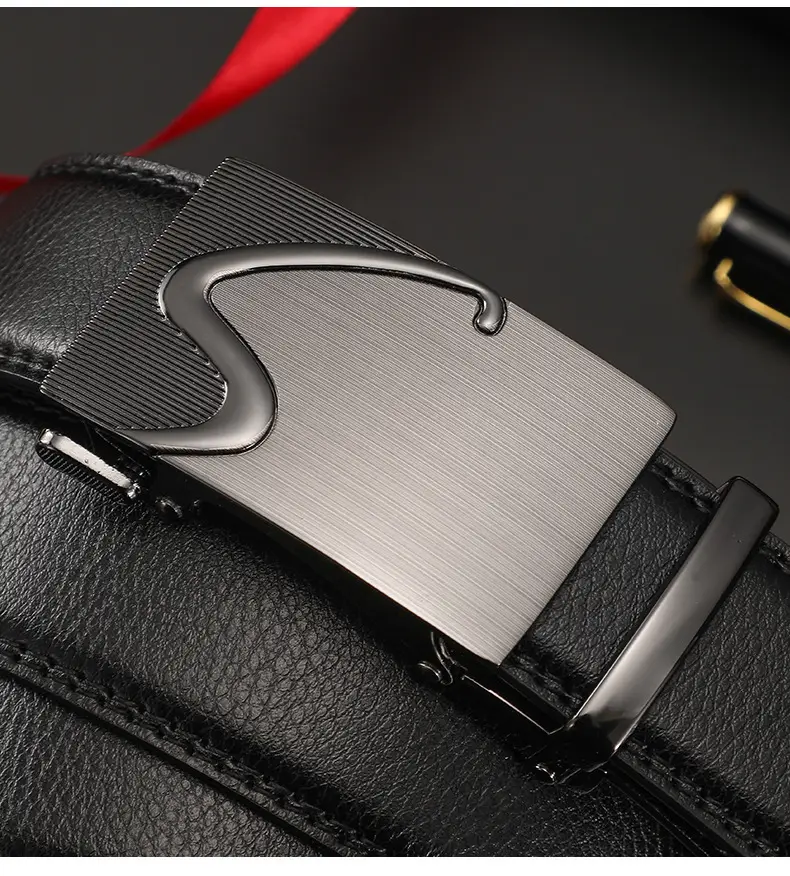 Men's Automatic Buckle Belt Korean Style Silver Black Wholesale — feature 17