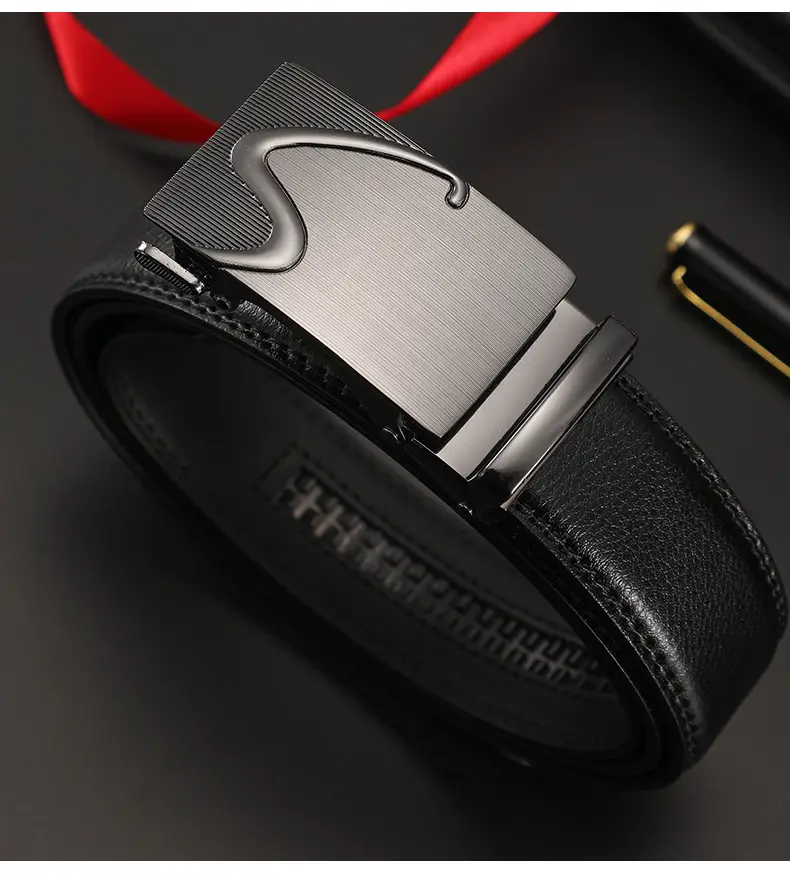 Men's Automatic Buckle Belt Korean Style Silver Black Wholesale — feature 18