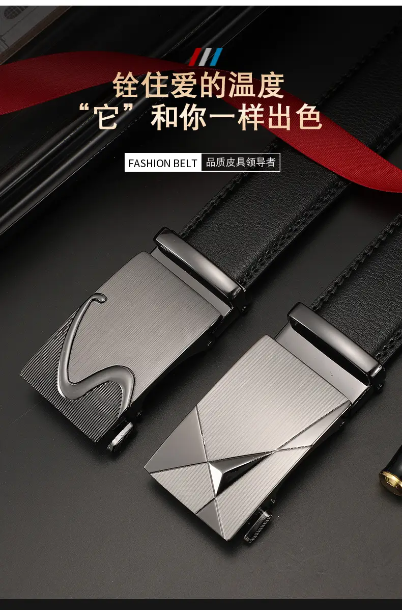 Men's Automatic Buckle Belt Korean Style Silver Black Wholesale — feature 5