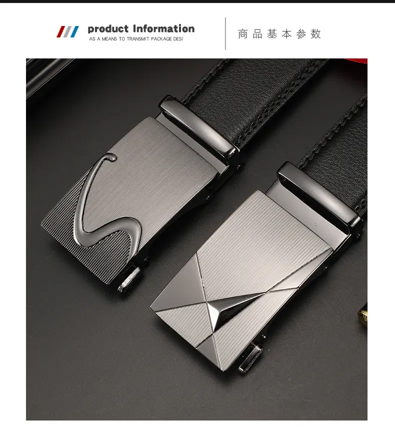 Men's Automatic Buckle Belt Korean Style Silver Black Wholesale — feature 6