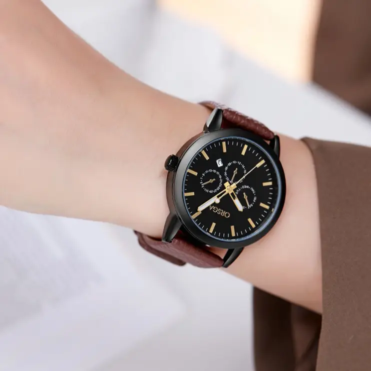 Oshga Brown Leather Watch for Men Women