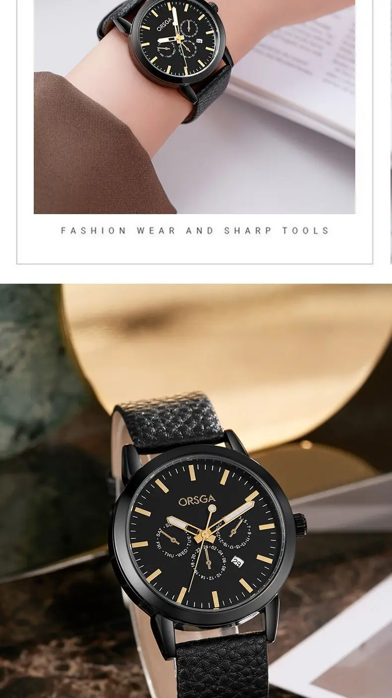 Oshga Brown Leather Watch for Men Women — feature 11