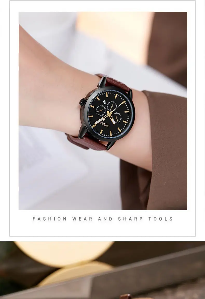 Oshga Brown Leather Watch for Men Women — feature 6