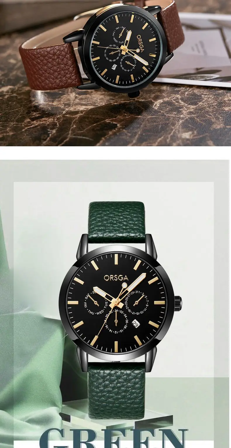 Oshga Brown Leather Watch for Men Women — feature 7