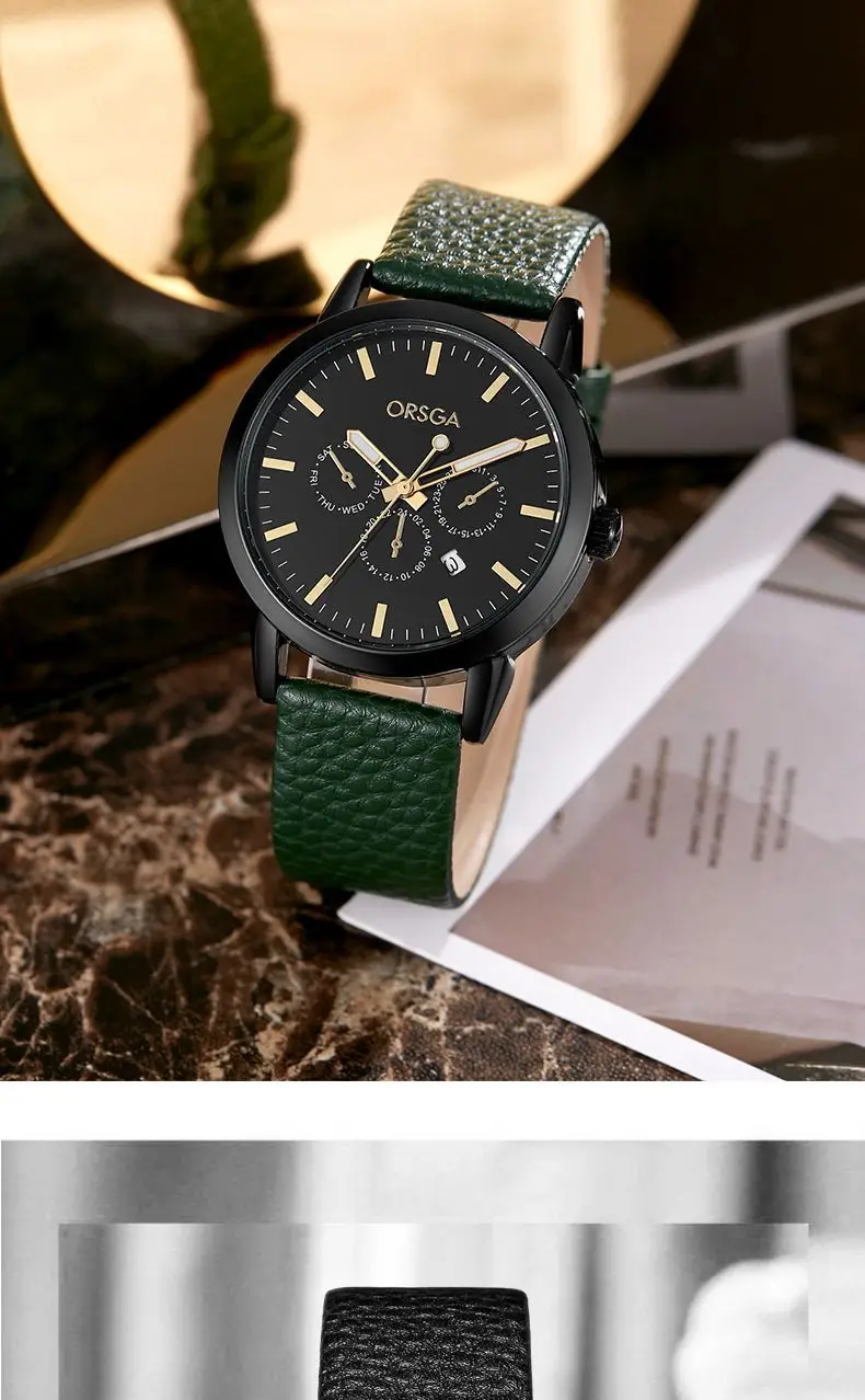 Oshga Brown Leather Watch for Men Women — feature 9