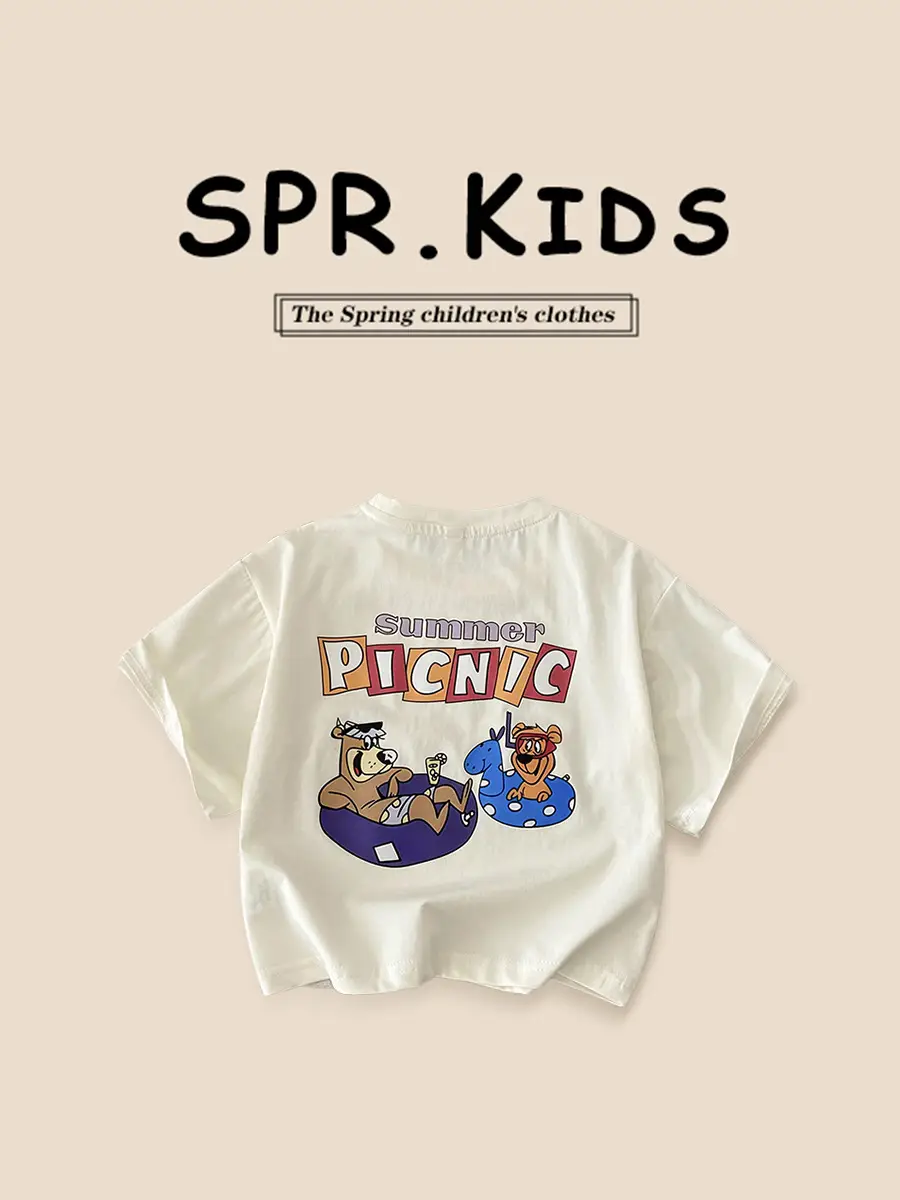 Kids Cartoon T-Shirt Shorts Set White Blue Summer 2025 - Image 3