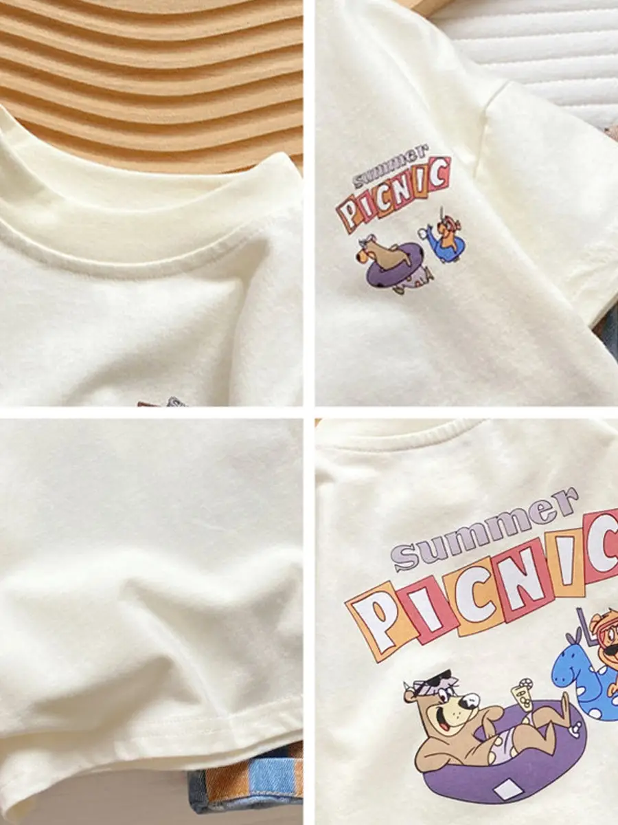Kids Cartoon T-Shirt Shorts Set White Blue Summer 2025 - Image 6