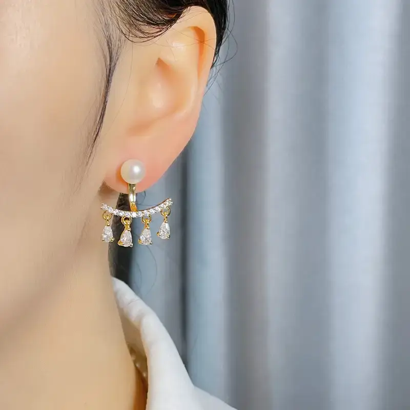 Copper Plated Pearl Earrings with Water Drops — feature 6