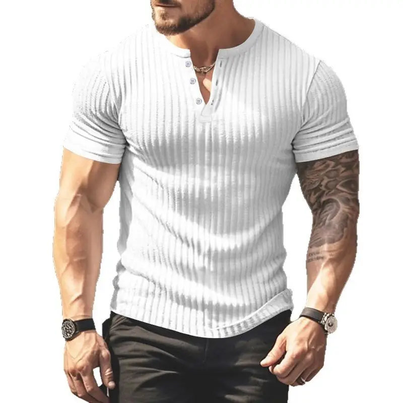 Men Black Knitted Short Sleeve T-Shirt - Image 7