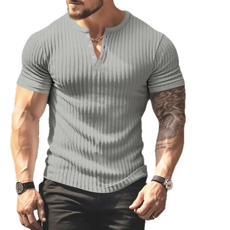Men Black Knitted Short Sleeve T-Shirt - Image 8