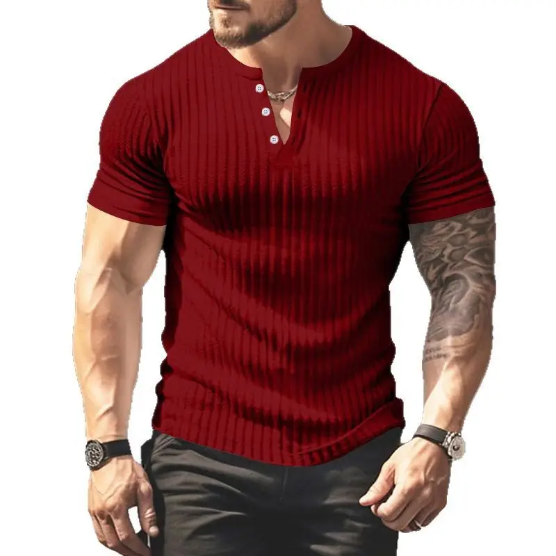 Men Black Knitted Short Sleeve T-Shirt - Image 9