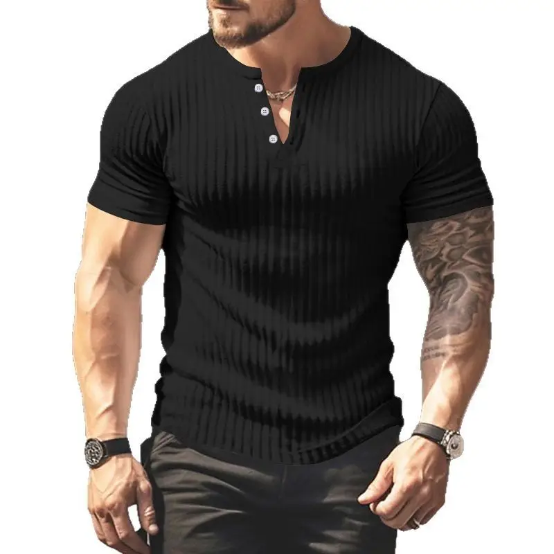 Men Black Knitted Short Sleeve T-Shirt - Image 10