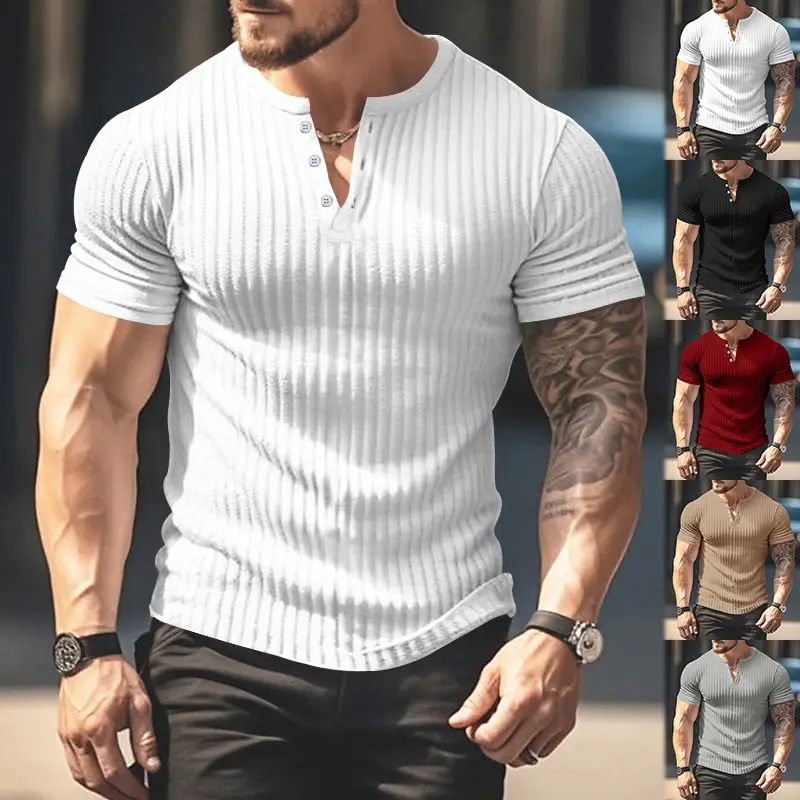 Men Black Knitted Short Sleeve T-Shirt — feature 1