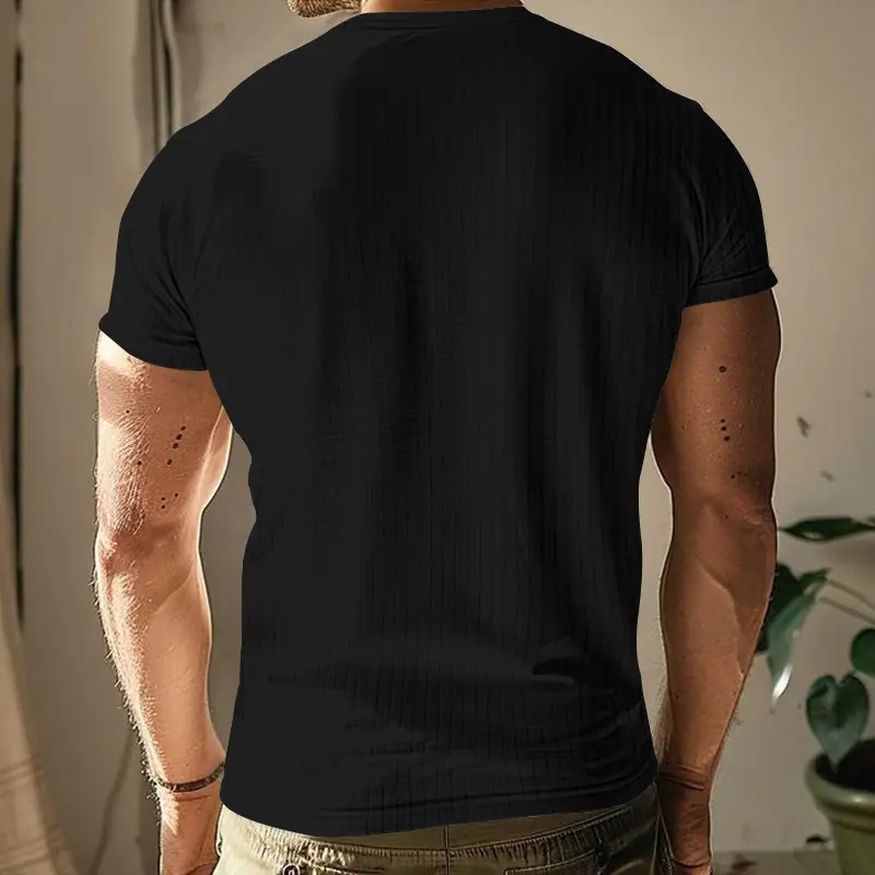 Men Black Knitted Short Sleeve T-Shirt — feature 12