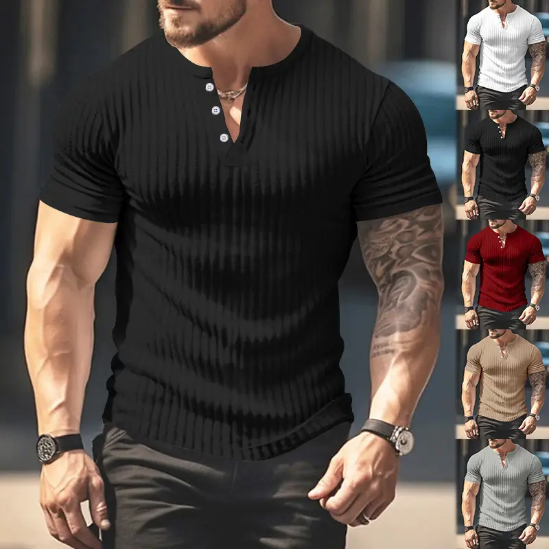 Men Black Knitted Short Sleeve T-Shirt — feature 2