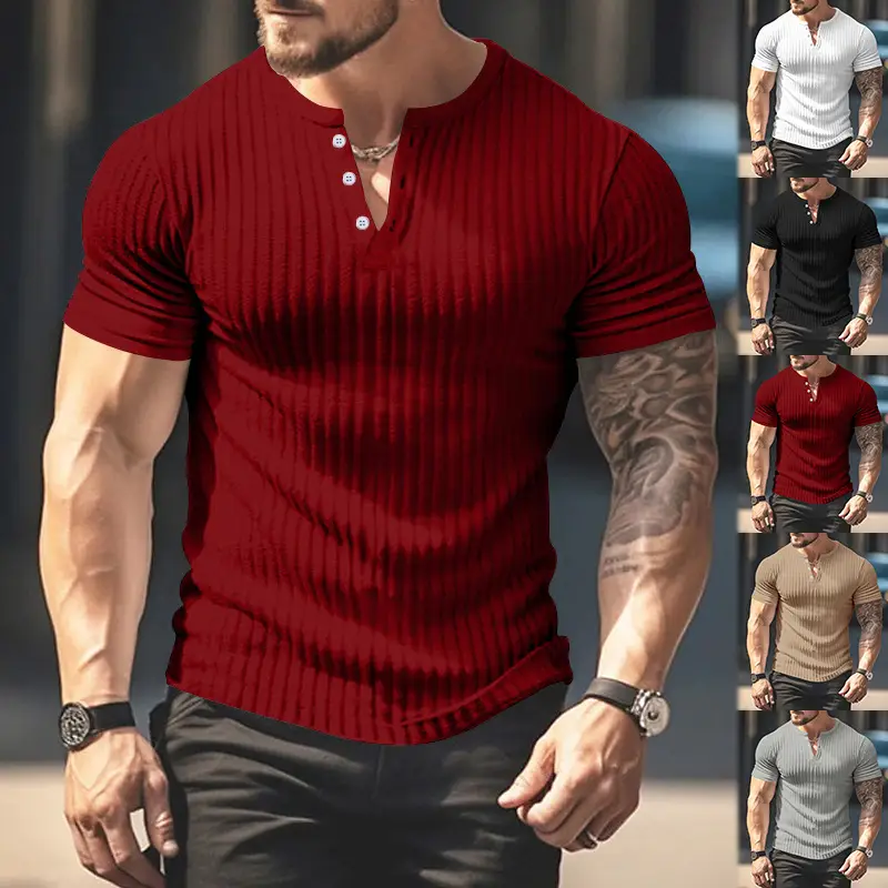 Men Black Knitted Short Sleeve T-Shirt — feature 3