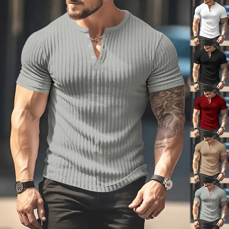 Men Black Knitted Short Sleeve T-Shirt — feature 5