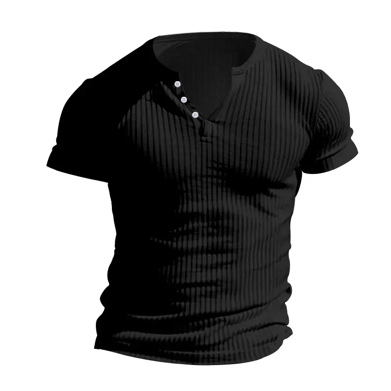 Men Black Knitted Short Sleeve T-Shirt - Image 2