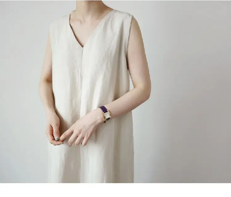 Japanese Korean Summer V-neck Silk Linen Vest Dress Long Skirt Belt — feature 7