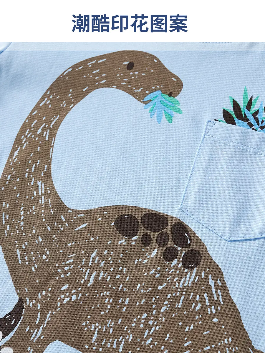 Children's T-Shirt Blue Brown Cotton Summer Short Sleeve - Image 5
