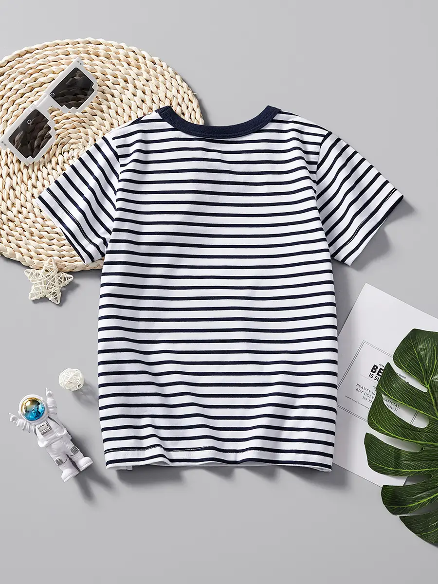 Kids Striped T-Shirt Boys Dinosaur Pattern 2025 - Image 3