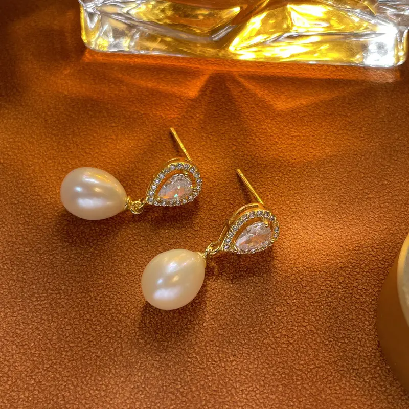 Copper Plated Pearl Drop Earrings for Women - Image 3