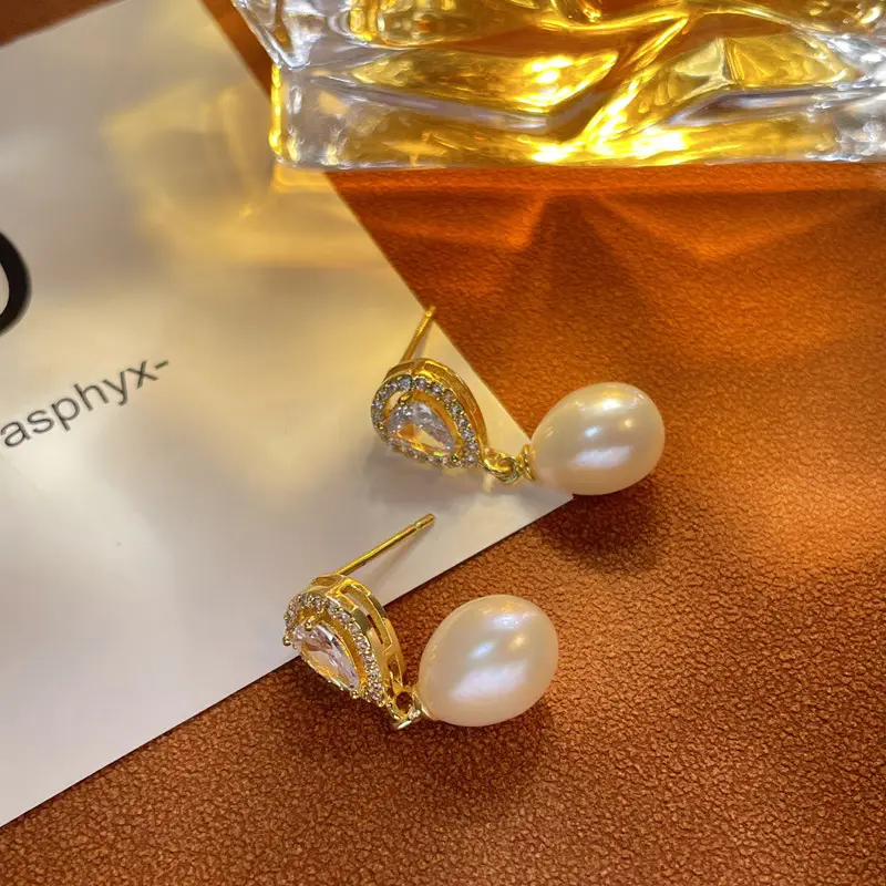 Copper Plated Pearl Drop Earrings for Women - Image 4