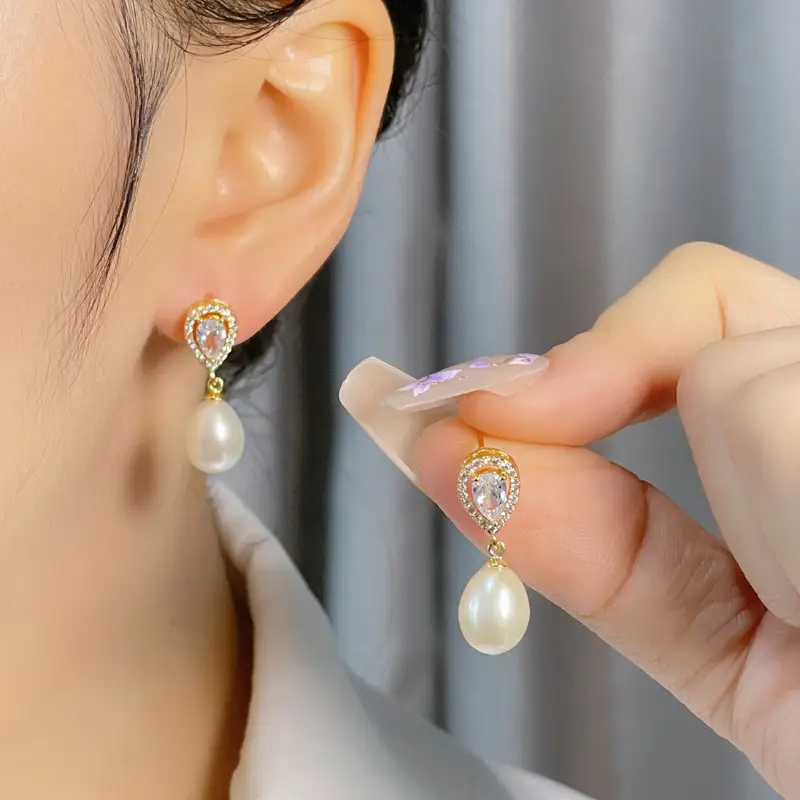 Copper Plated Pearl Drop Earrings for Women - Image 5