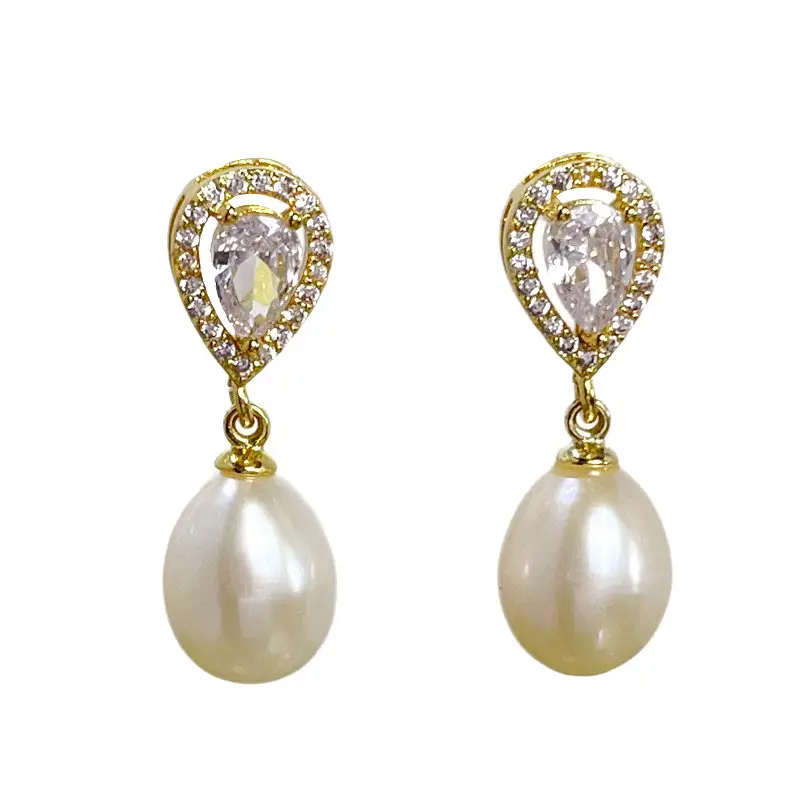 Copper Plated Pearl Drop Earrings for Women - Image 6