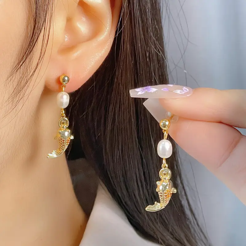 Copper Plated Pearl Earrings for Women - Image 2