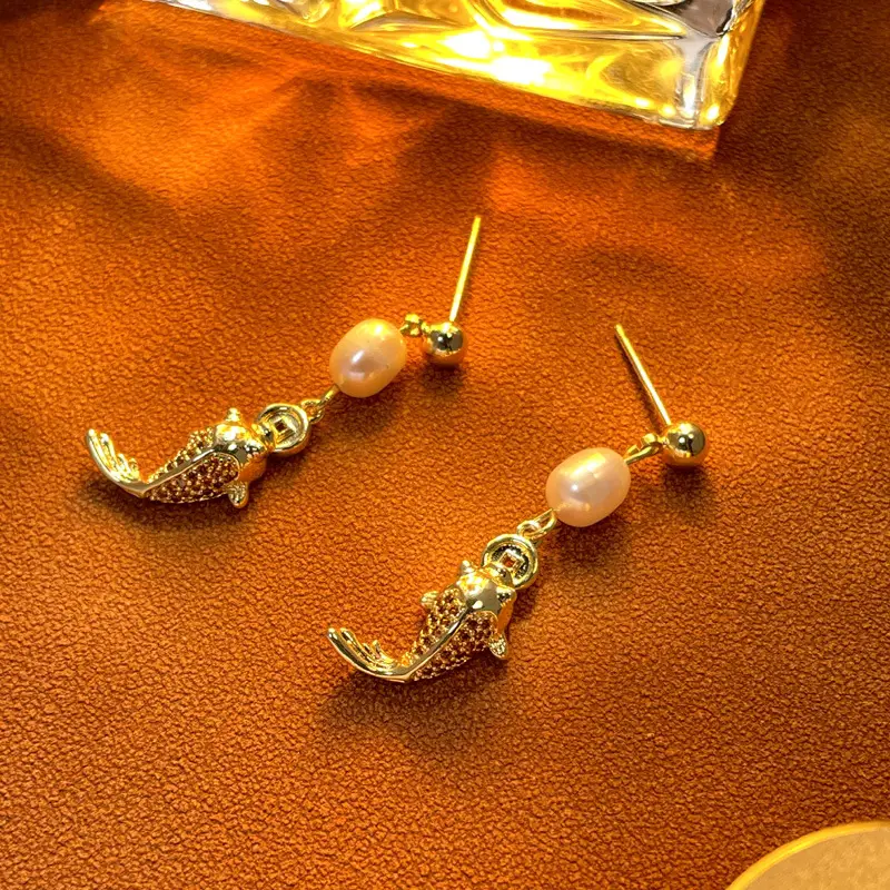 Copper Plated Pearl Earrings for Women - Image 3